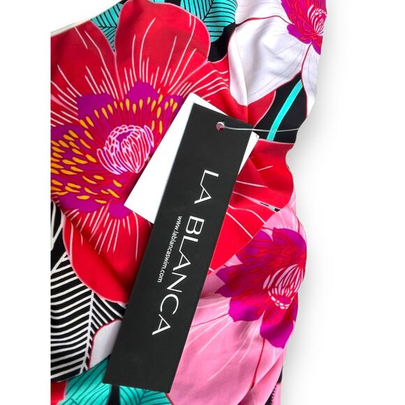 $135 La Blanca *In Full Bloom* Off/On Shoulder Ruffle One-Piece Swimsuit | Sz 6 - Picture 7 of 9